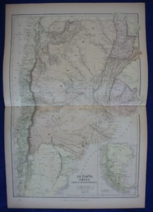 ARGENTINA, CHILE, PARAGUAY, AMÉRICA DEL SUR, mapa antiguo original, Blackie, 1884 - Imagen 1 de 5