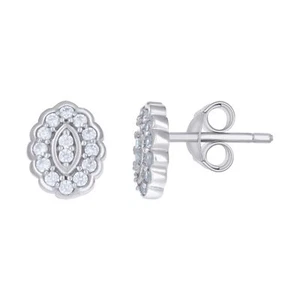 925 Argento Sterling Rotondo Zircone Cubico Donna Decorato Halo Ovale Orecchini - Foto 1 di 1