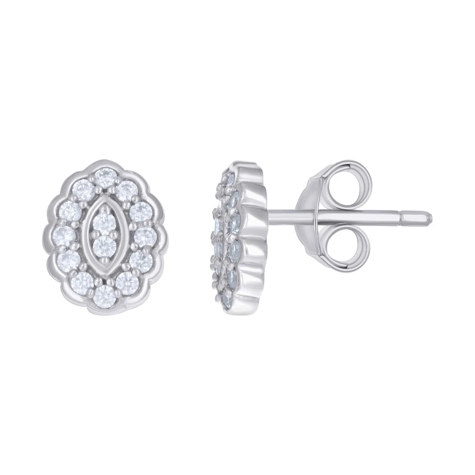 925 Argento Sterling Rotondo Zircone Cubico Donna Decorato Halo Ovale Orecchini - Immagine 1 di 1
