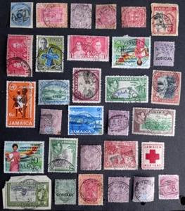JAMAICA EARLY SELECTION OF 31 STAMPS FOR POSTMARK INTEREST + RED X LABEL LOT 2 - Picture 1 of 1