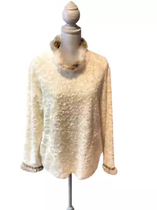 Wooly Bully Ladies Fuzzy Top Size Large Chenille Pullover Faux Fur Collar Wrists - Picture 1 of 9
