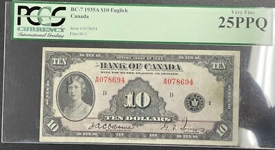 1935 Bank of Canada $10 - BC-7 PCGS VF25 PPQ - S/N: A078694/B - Image 1 of 2