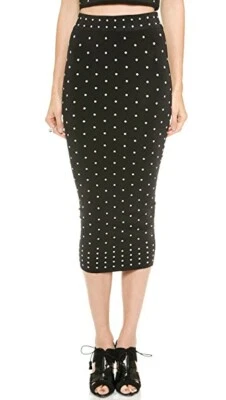 Saia Feminina Tubo Midi TORN by Ronny Kobo M Preta Branca Bolinhas Bodycon Knit - Imagem 1 de 4