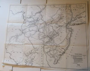 1934 LESEN EISENBAHNLINIEN KARTE, PA, MD, NY, 29" X 24", GEFALTET, VERBINDENDE LOKALE LINIEN - Bild 1 von 7