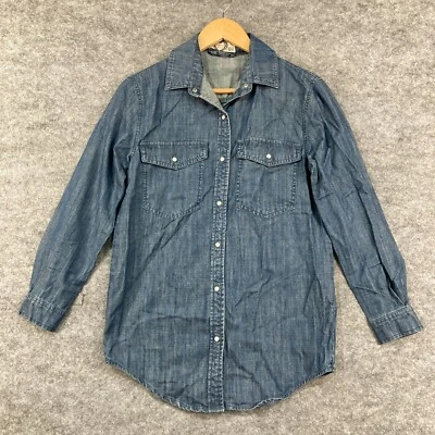 Boohoo Womens Top Size 6 Blue Long Sleeve Snap Button Shirt Denim 19712 - Image 1 of 4