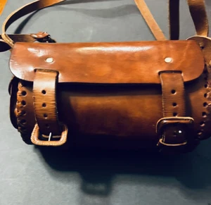 WOMEN HANDMADE DUTY REAL LEATHER CROSSBODY BAG BROWN COLOR ROUGH SMALL - Picture 1 of 16