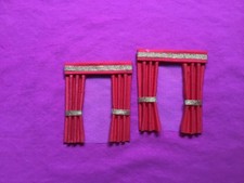 2 bright red dolls house curtains 3.5” x 4”