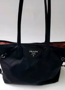 Prada Authentic Large Tessuto Nylon Saffiano Shopping Tote Black VintageVintage - Picture 1 of 20