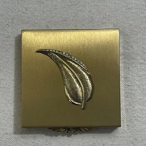 Vintage Volupte Strass Puder Make-up Kosmetik Messing Spiegel kompakt Feder Blatt - Bild 1 von 10