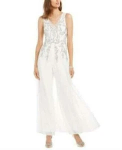 Tuta Adrianna Papell in georgette con paillettes gamba larga, taglia 18 - Foto 1 di 5