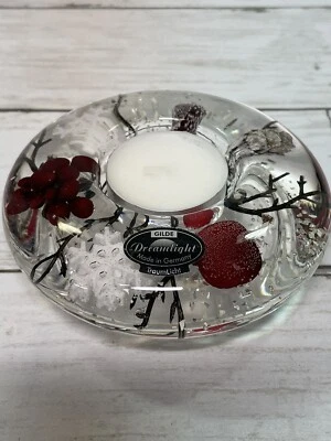 Candelabro de vidrio Gilde Dreamlight copos de nieve bayas rojas 4" Alemania Foto 1 de 4