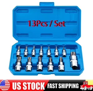 NEW 13pcs Torx Star Sockets & Bit Set Male Female E-torx Security Bits 3/8 Drive - Picture 1 of 12
