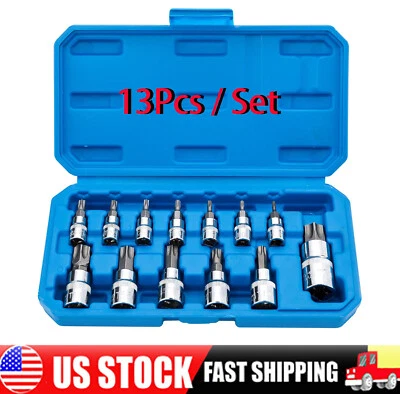 NEW 13pcs Torx Star Sockets & Bit Set Male Female E-torx Security Bits 3/8 Drive - Image 1 of 4