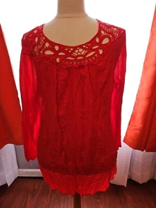 Lane Bryant Top Womens 22/24 Red Sheer Embroidered Relax Fit Casual Peasant - Picture 1 of 11