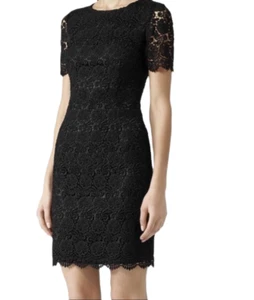 Reiss fully lined black lace style round neck above the knee dress in size 6 - Picture 1 of 6