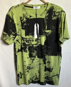 NEU Kliegou kurzärmliges grünes T-Shirt, schwarz abstraktes Design, Small - Bild 1 von 3