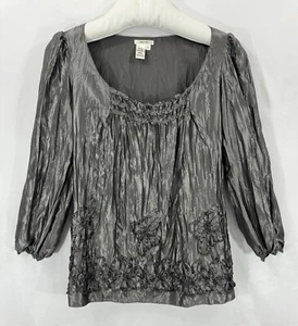 Top para mujer Sophie Max plateado brillante manga larga adornado talla: XS busto: 37" - Imagen 1 de 8