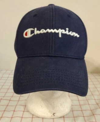 Gorra Champion Dad azul ajustable con tirantes bordado logotipo deletreado Foto 1 de 4