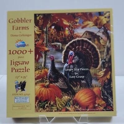 SunsOut Jigsaw Puzzle ~ Gobbler Farms ~ Thanksgiving 1000+ Large Pieces 27x35" - Image 1 of 4