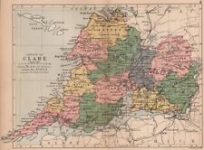 COUNTY CLARE. Antique county map. Munster. Ireland. BARTHOLOMEW 1882 old