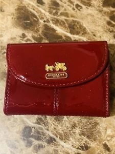 Coach Snap Wallet Patent Leather Oxblood Red 4x3 - Picture 1 of 3