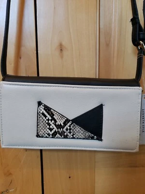 NWT-Kenneth Cole Reaction Faux Leather Tailored Crossbody Wallet-Beige & Black - Image 1 of 4