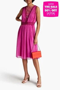RRP €1713 ALBERTA FERRETTI Silk Chiffon Dress IT38 US2 UK6 XS Pink Lace Trim - Picture 1 of 6