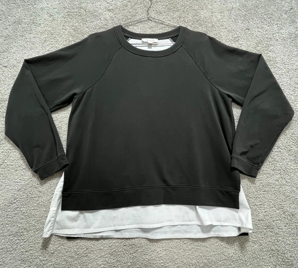 Moletom feminino Two By Vince Camuto cinza médio branco manga comprida gola redonda - Imagem 1 de 4