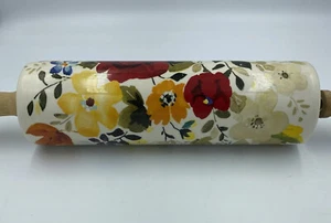 Pioneer Woman Timeless Floral Ceramic Rolling Pin Acacia Wood Handles - Picture 1 of 7