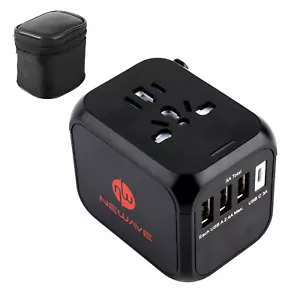 NEWAVE 3 USB A + 1 USB C 5A Smart Universal International Travel Adapter Charger - Picture 1 of 12