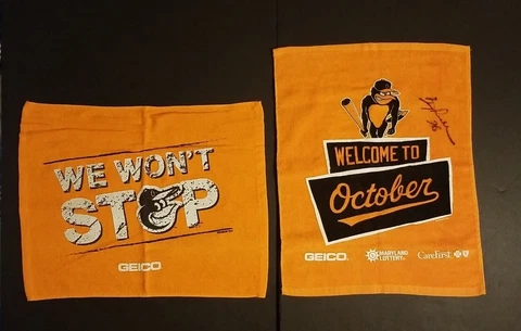 Baltimore Orioles 2014 MLB Postseason SGA Rally Towels - Orange (2)  1 Signed Cover