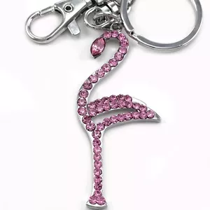 Cute Pink Flamingo Bird Animal Keychain Key Ring Charm Car Accessory Silver Tone - Picture 1 of 1