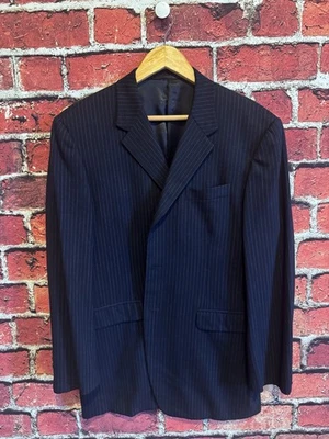 Blazer masculino PRADA azul marinho listra de giz terno 3 botões casaco esportivo 40 feito na ITÁLIA - Imagem 1 de 4