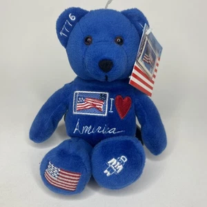 USPS I Love America timbro orso 34 centesimi 9" peluche blu bandiera USA patriottica vintage '02 - Foto 1 di 9