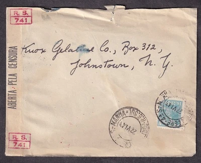 Brazil June 1945 WWII censor cover Porto Allegre to Knox Gelatine Johnstown NY - Image 1 of 2