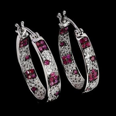 Pendientes de plata de ley 925 rubí Myanmar redondo corte diamante topacio piedras preciosas Foto 1 de 4