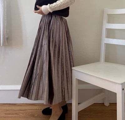 Falda marrón vintage de terciopelo metálico plisada cintura elástica talla XS Foto 1 de 4