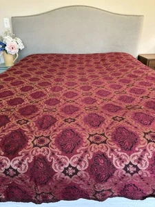 Vintage Handwoven Loomed Silk Jacquard Coverlet Bedcover Burgundy Cream 108x86 - Picture 1 of 16