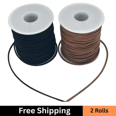 Cuerda de cuero, 2 rollos de cordón de imitación de cuero, encaje plano de gamuza para collares Foto 1 de 4