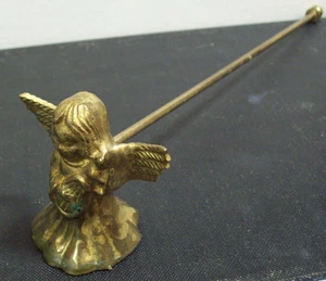 Vintage Messing Engel Laute Kerze Schnuller Weihnachten Urlaub Deko langer Griff - Bild 1 von 10