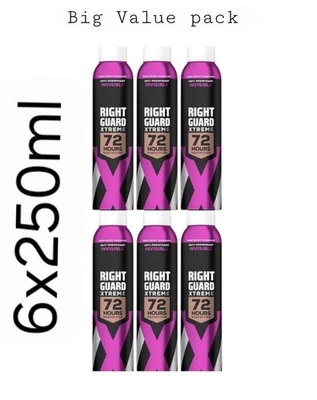 6 X Right Guard Xtreme  Invisible Anti-Perspirant Deodorant Women 6x250ml Pack - Image 1 of 4
