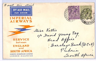 GB KGV Edinburgh 1932 Cover IMPERIAL AIRWAYS Art FIRST FLIGHT SOUTH AFRICA XF149 - Image 1 of 4