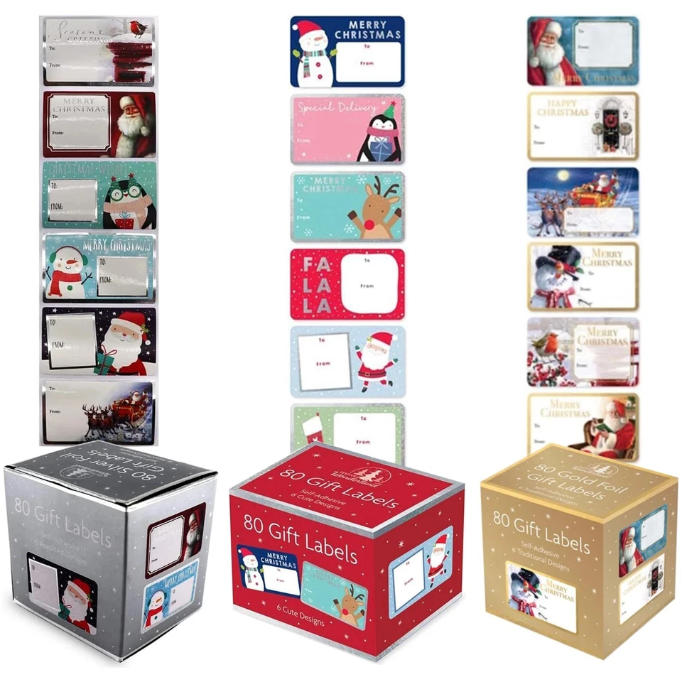 Christmas Self Adhesive Gift Label Tags Traditional Assorted Stickers 80pk - Image 1 of 1