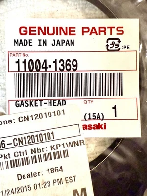 Прокладка головки Kawasaki от оригинального производителя 11004-1369 — подходит для ZX-7R ZX-7RR 1996–2001 Ninja 750 НОВАЯ - Изображение 1 из 2