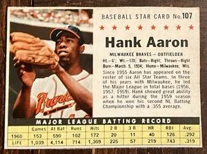 1961  POST # 107 HANK AARON HOF OF THE MILWAUKEE BRAVES - Picture 1 of 1