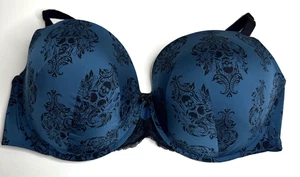 Torrid Curve Full Coverage Bra Blue Black Skulls Size 48 DDD Underwire Molded Cu - Picture 1 of 13