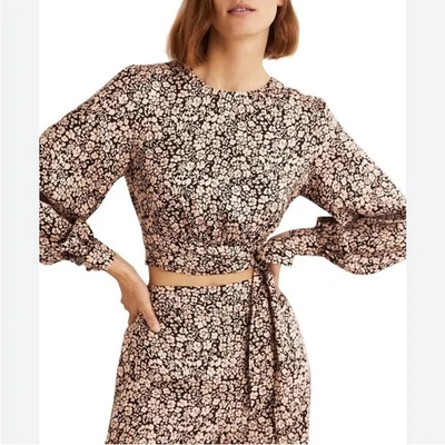 NWT Boden Women's Floral Long Sleeve Wrap Around Cottagecore Crop Top 10  - Image 1 of 4