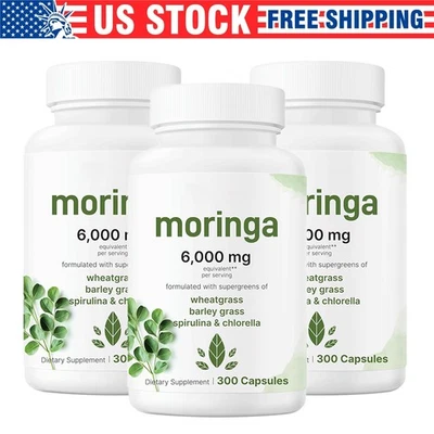 300 Cápsulas Moringa Oleifera Hoja Polvo 6000mg Superalimento Verde, Apoyo Inmunológico Foto 1 de 4