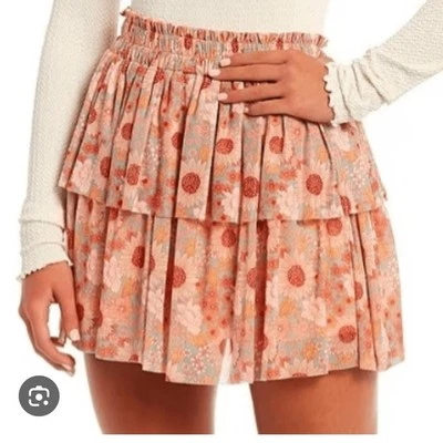 C & V Floral Mini Skirt Ruffle Tiered Smocked Waist Summer Cute M - Image 1 of 3