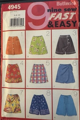 Butterick fast & easy pattern 4945 Misses above mid-knee Skort sz 6, 8, 10 uncut - Image 1 of 2